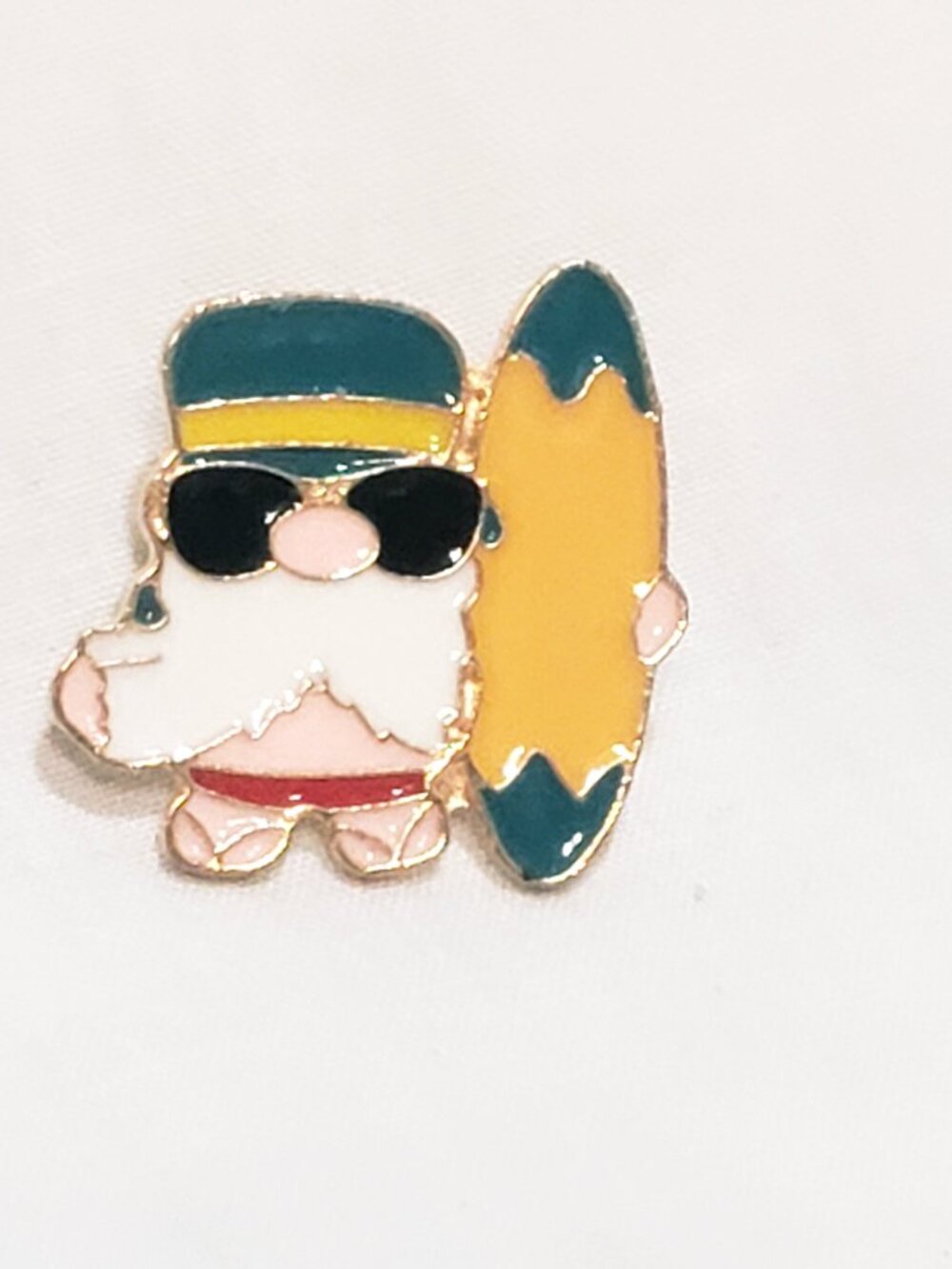 Santa Beach Gnome Surfboard Lapel Pin 1" Christmas Summer Vacation
